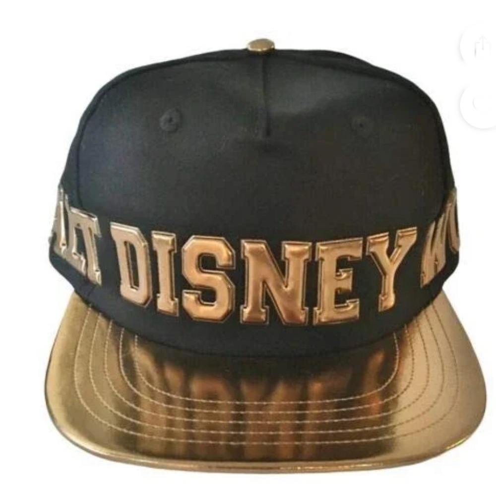 Disney Walt Disney World Black & Gold Brim Snapback Cap Hip Hop Bling Parks Hat